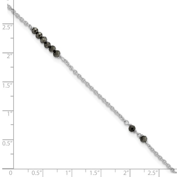 Sterling Silver Black CZ Beads 9in Plus 1 in Ext. Anklet - Image 3