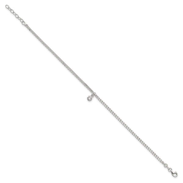 Sterling Silver CZ Fancy Chain 9in Plus 1in Ext. Anklet - Image 2