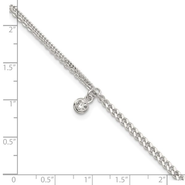 Sterling Silver CZ Fancy Chain 9in Plus 1in Ext. Anklet - Image 3