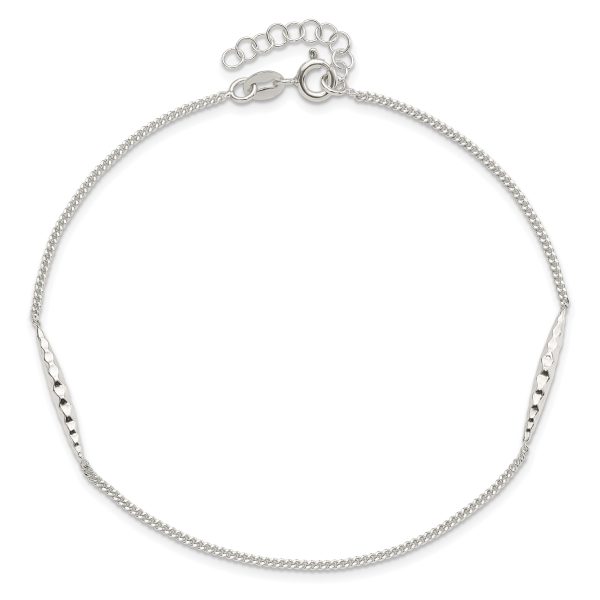 Sterling Silver 9in Plus 1 in Ext. Textured Bar Anklet - Image 3