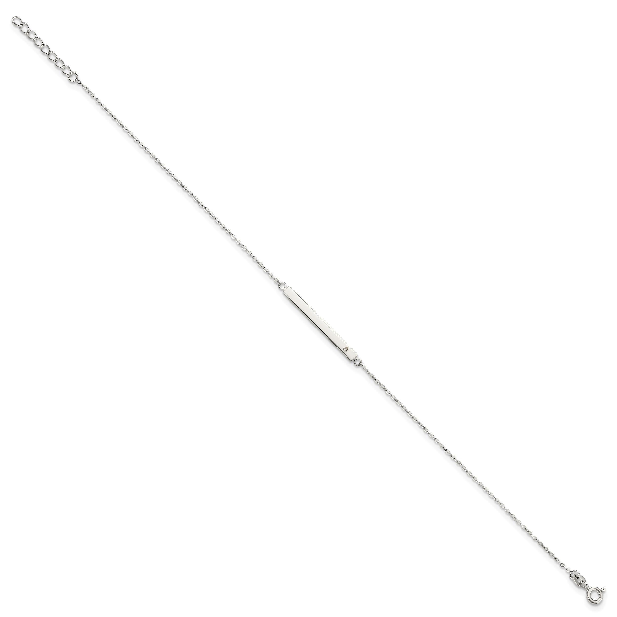 Sterling Silver Polished Crystal Bar 9in Plus 1in ext Anklet - Image 2