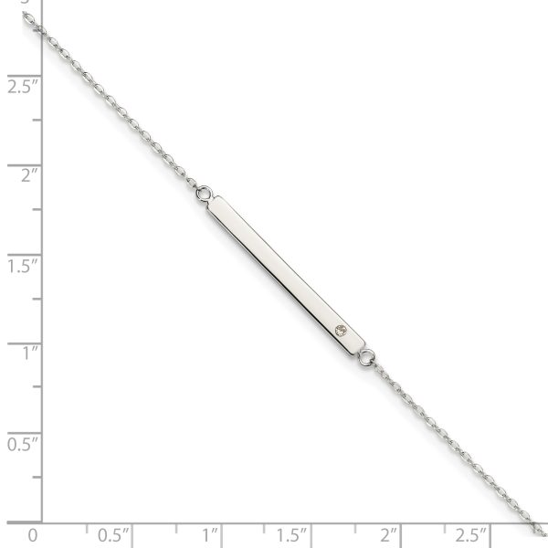 Sterling Silver Polished Crystal Bar 9in Plus 1in ext Anklet - Image 3
