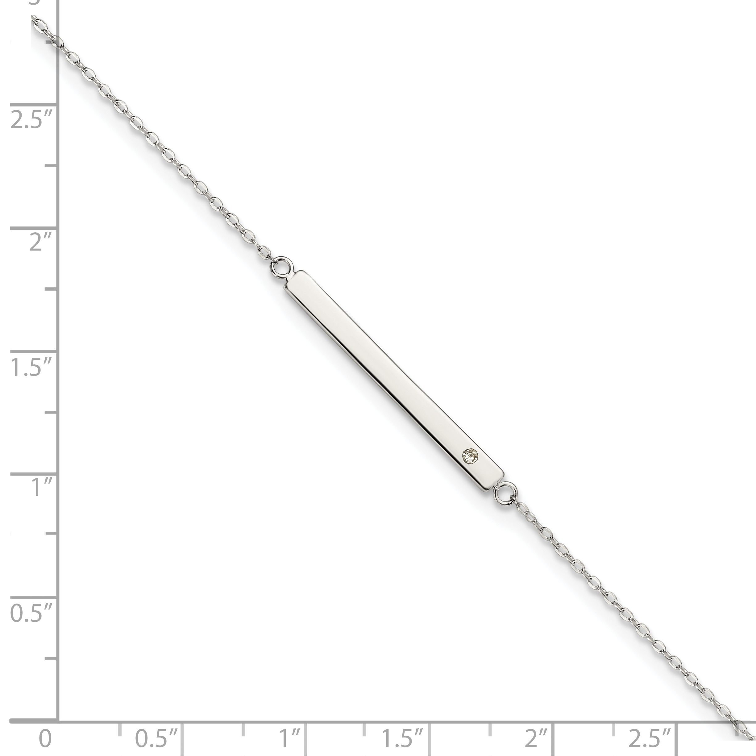 Sterling Silver Polished Crystal Bar 9in Plus 1in ext Anklet - Image 3