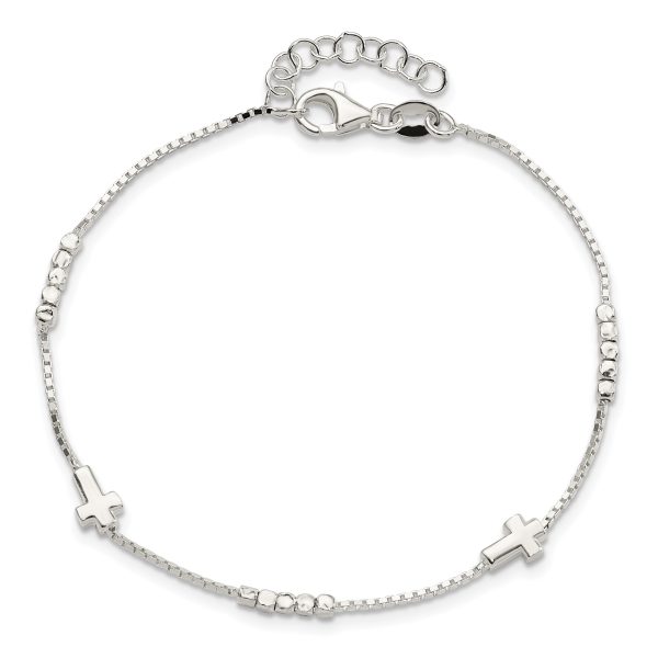Sterling Silver Fancy Bead & Cross w/ 1in ext Bracelet - Image 3