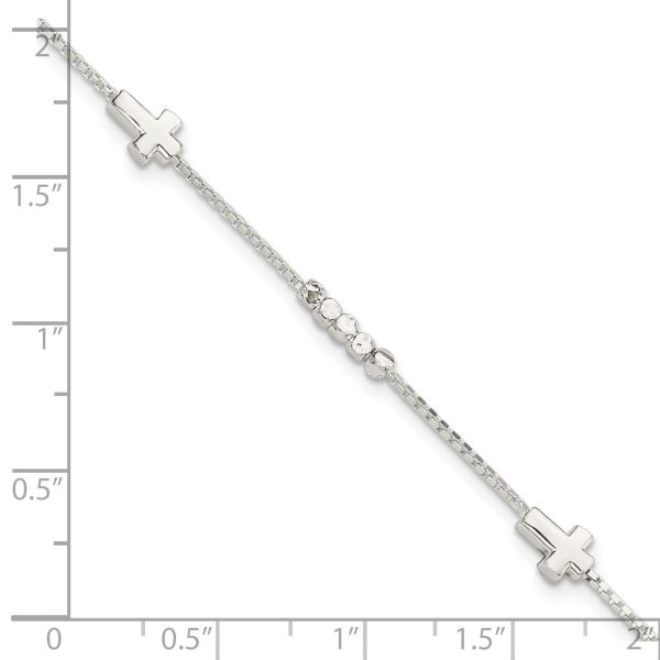 Sterling Silver Fancy Bead & Cross w/ 1in ext Bracelet - Image 2