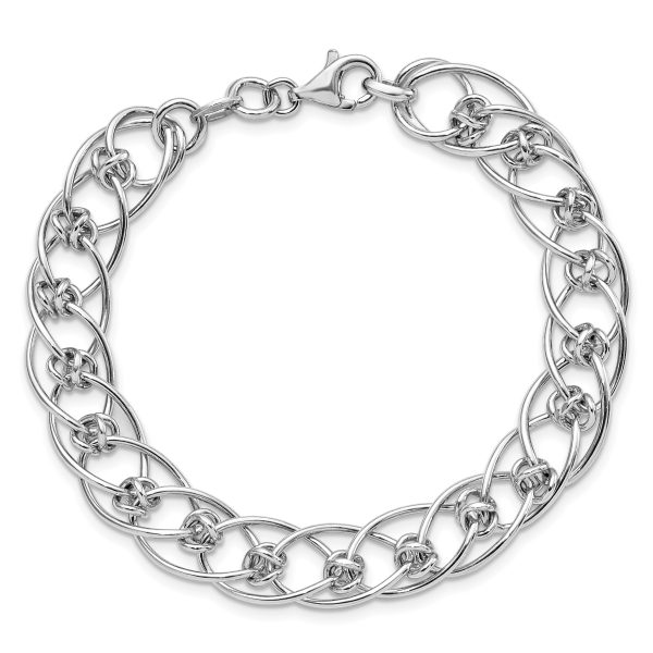 Sterling Silver Rhodium-plated Polished Oval 7.5in Link Bracelet - Image 3