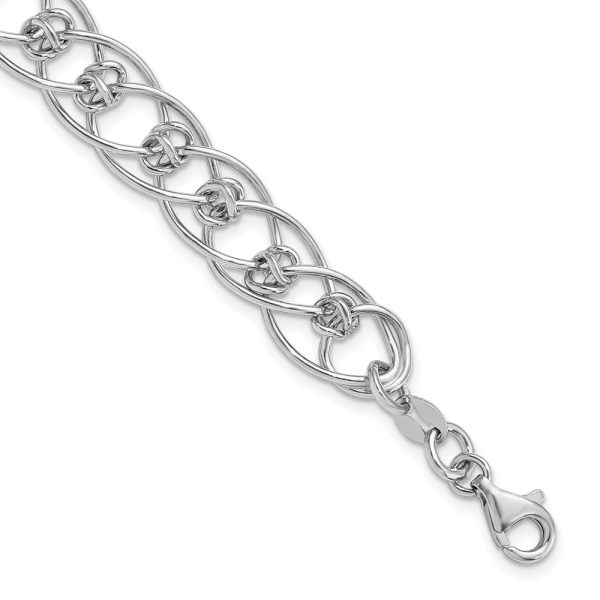 Sterling Silver Rhodium-plated Polished Oval 7.5in Link Bracelet