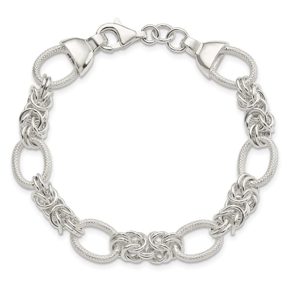 Sterling Silver Polished and Texture Fancy Link 7.5in Bracelet - Image 3
