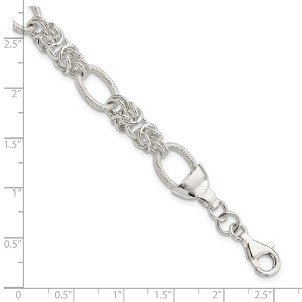 Sterling Silver Polished and Texture Fancy Link 7.5in Bracelet - Image 2