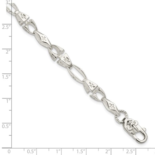 Sterling Silver Polished Cross w/Fleur de Lis Clasp Bracelet - Image 2