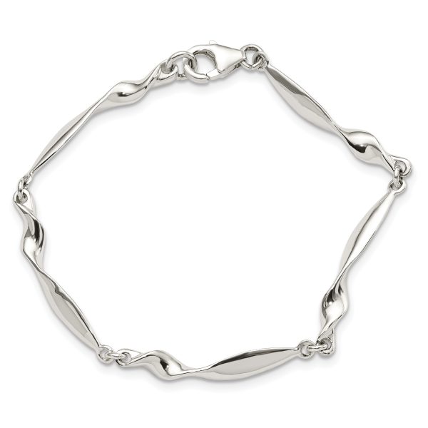 Sterling Silver Polished Twisted Bar 6.5in Bracelet - Image 3