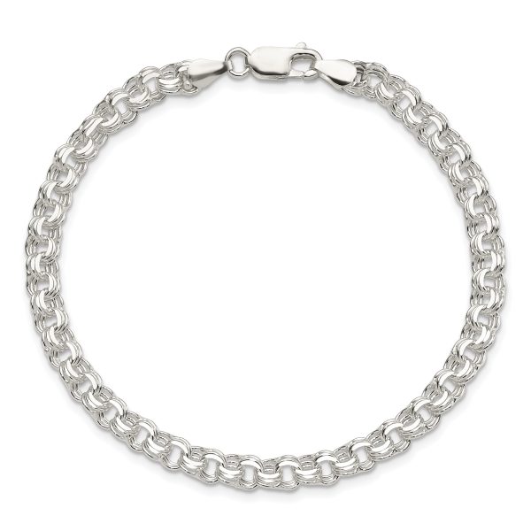 Sterling Silver Polished 5mm Triple Link Charm Bracelet - Image 3