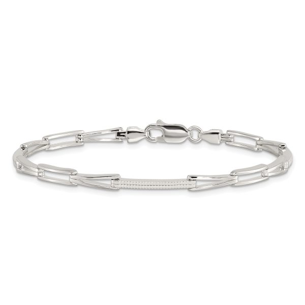 Sterling Silver Polished & Textured Fancy Link Bracelet - Image 3