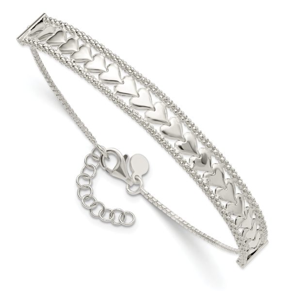 Sterling Silver Hearts Chain w/1in ext Bracelet - Image 3