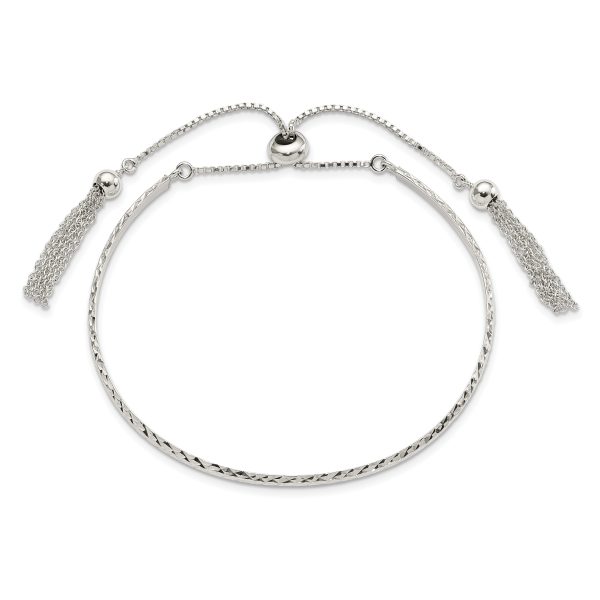 Sterling Silver Polished D/C w/tassels Adjustable Bangle - Image 3