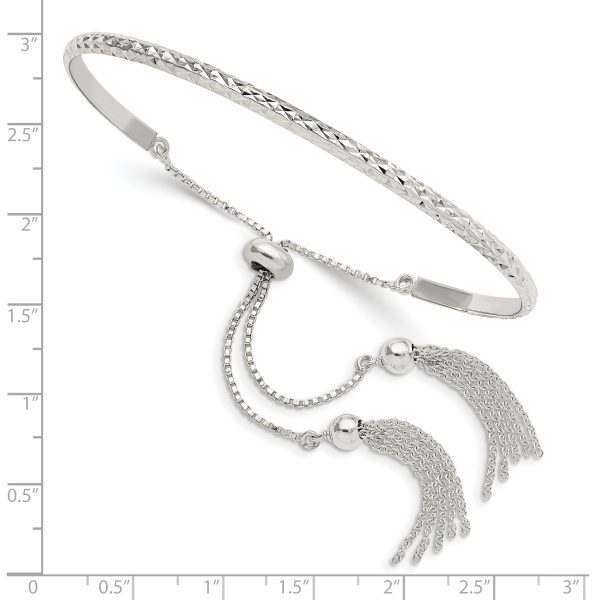 Sterling Silver Polished D/C w/tassels Adjustable Bangle - Image 2