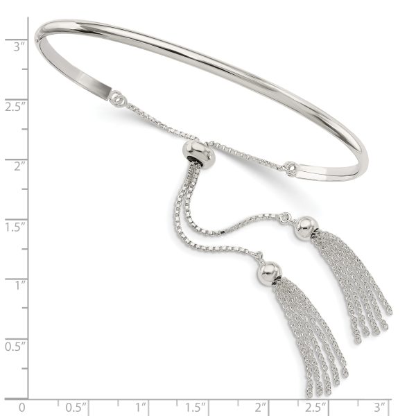 Sterling Silver Polished w/tassels Adjustable Bangle - Image 2