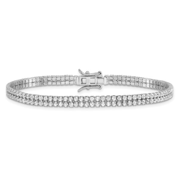 Sterling Silver Rhodium-plated 2-Row CZ Tennis Bracelet - Image 3