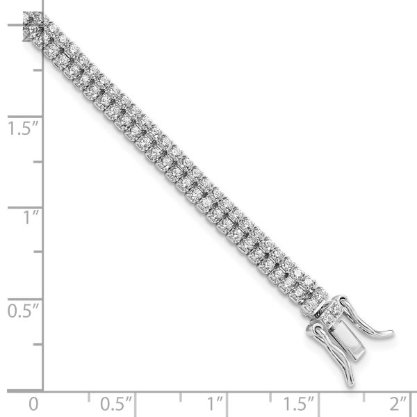 Sterling Silver Rhodium-plated 2-Row CZ Tennis Bracelet - Image 2