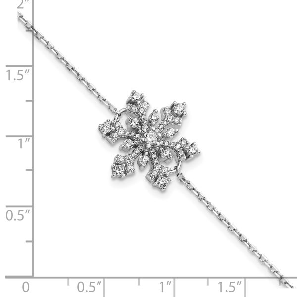 Sterling Silver Rhodium-plated CZ Snowflake w/1in ext Bracelet - Image 2
