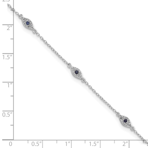 Sterling Silver Rhodium-plated Polished Blue & White CZ Eyes Bracelet - Image 2