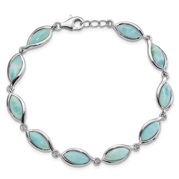 Sterling Silver Rhodium-plated Polished Marquise Shape Larimar Bracelet - Image 3