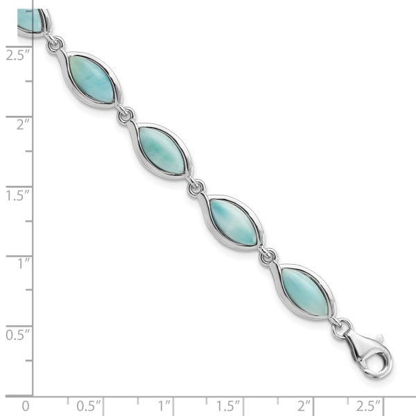 Sterling Silver Rhodium-plated Polished Marquise Shape Larimar Bracelet - Image 2