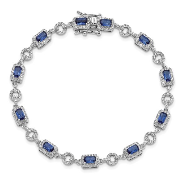 Sterling Silver Rhodium-plated CZ and Blue Glass Stone 7.75 inch Bracelet - Image 3