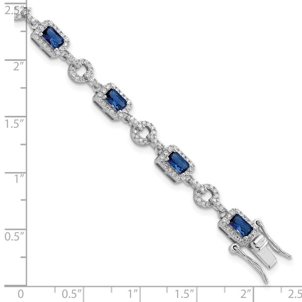 Sterling Silver Rhodium-plated CZ and Blue Glass Stone 7.75 inch Bracelet - Image 2