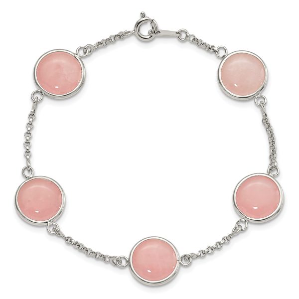 Sterling Silver Polished Rose Quartz 7.5in Bracelet - Image 3