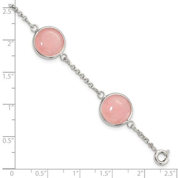 Sterling Silver Polished Rose Quartz 7.5in Bracelet - Image 2