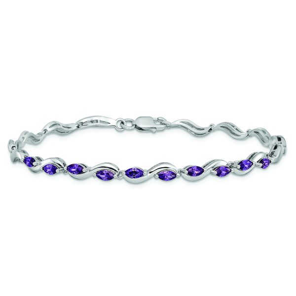 Sterling Silver Rhodium plated Purple CZ Bracelet - Image 3