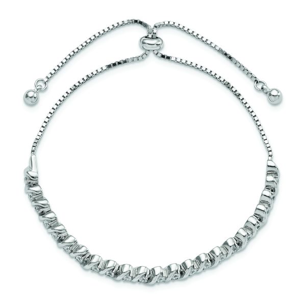 Sterling Silver Polished Rhodium-plated CZ Adjustable Bracelet - Image 3