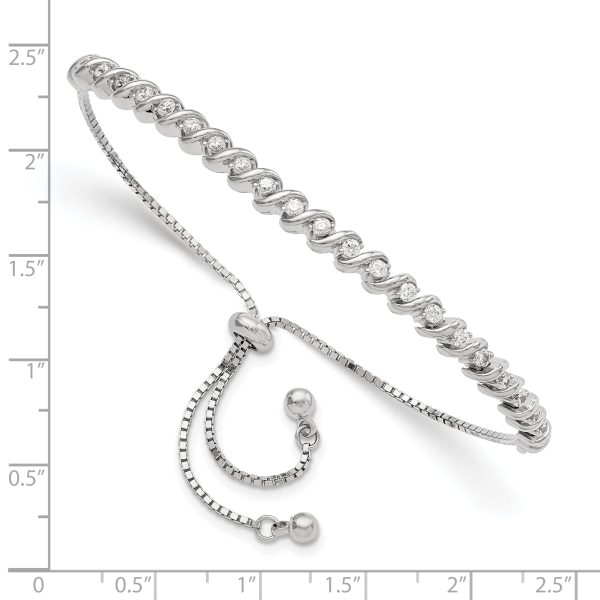 Sterling Silver Polished Rhodium-plated CZ Adjustable Bracelet - Image 2