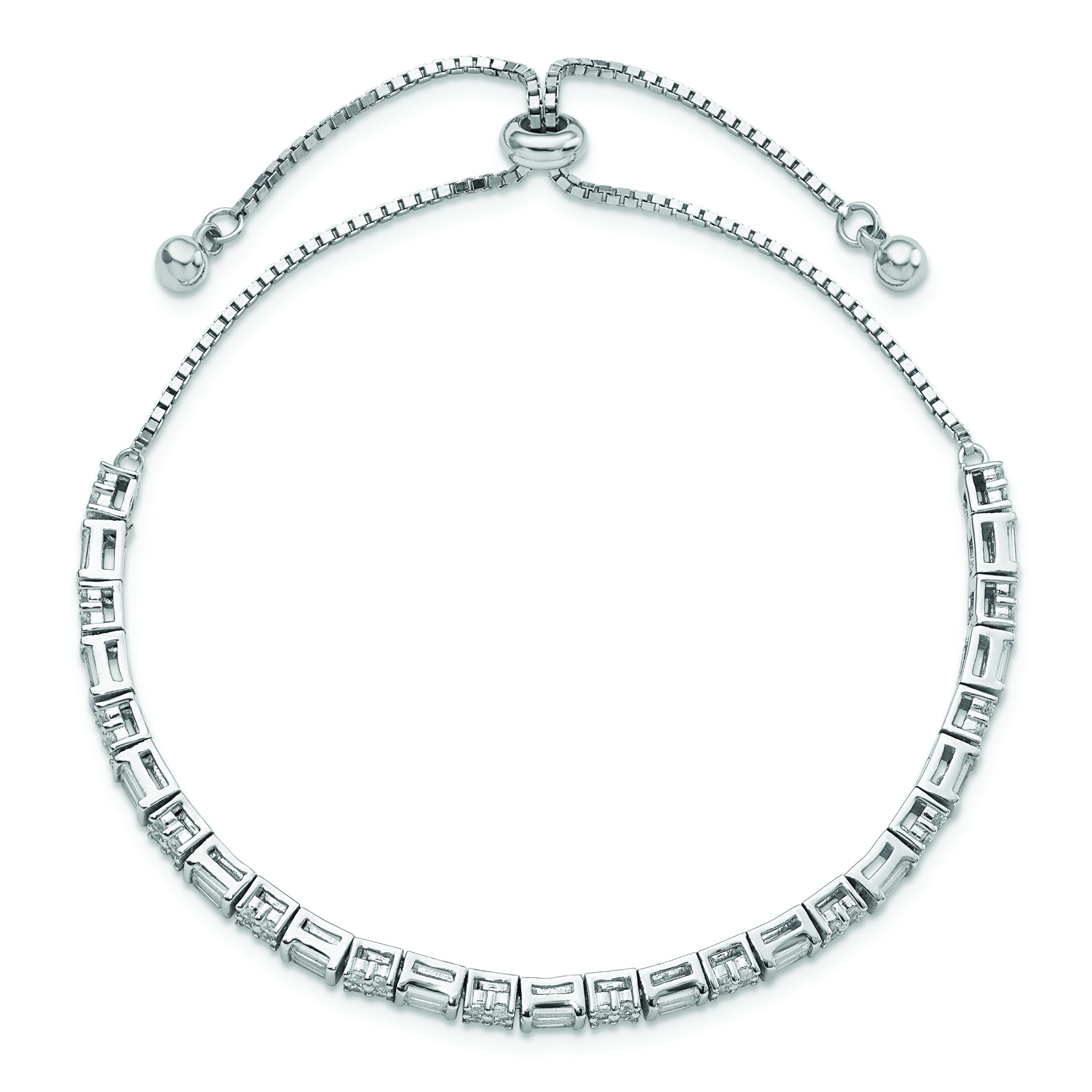 Sterling Silver Polished Rhodium-plated CZ Adjustable Bracelet - Image 3