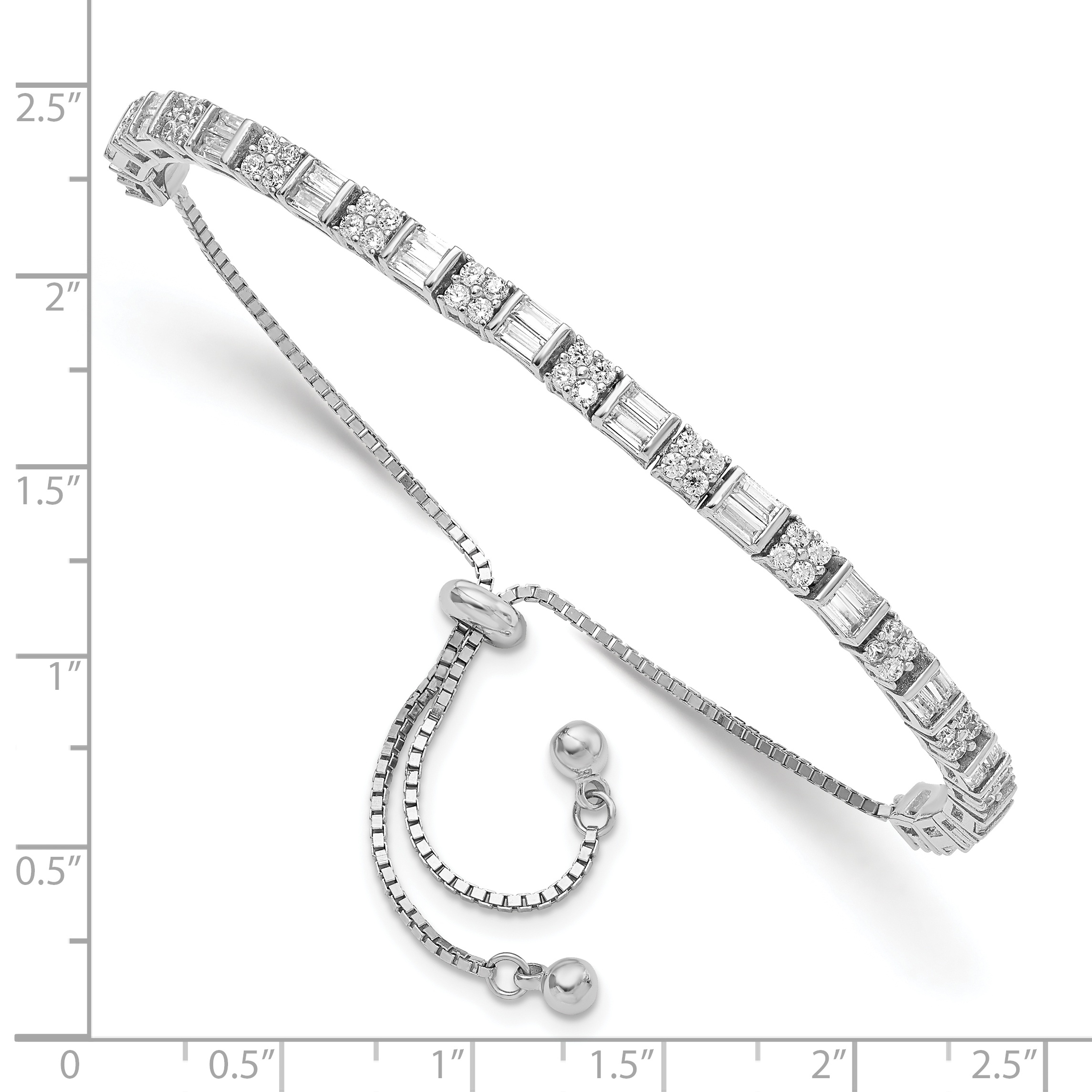 Sterling Silver Polished Rhodium-plated CZ Adjustable Bracelet - Image 2