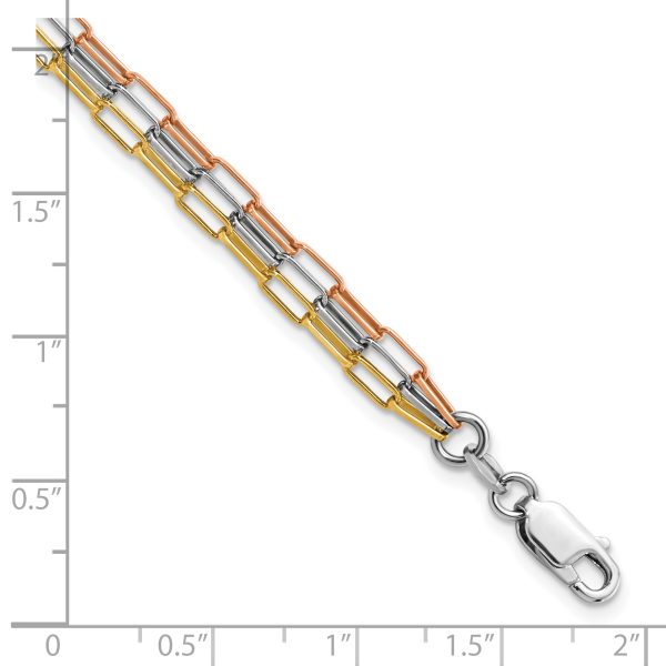 Sterling Silver RH-plate Rose & Yellow-tone Paperclip Link 3-strand Brace - Image 2