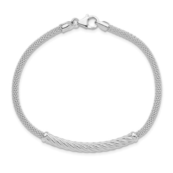 Sterling Silver Rhodium-plated Polished Twisted Bar Bracelet - Image 3