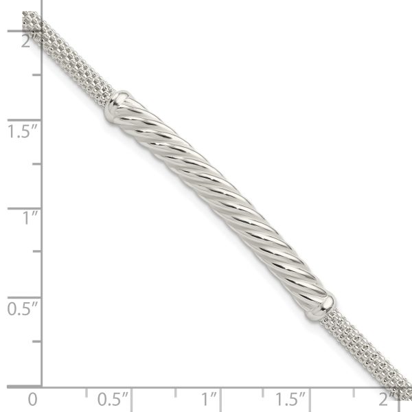 Sterling Silver Rhodium-plated Polished Twisted Bar Bracelet - Image 2