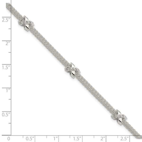 Sterling Silver Rhodium-plated Polished CZ Xs w/ 1in ext Bracelet - Image 2