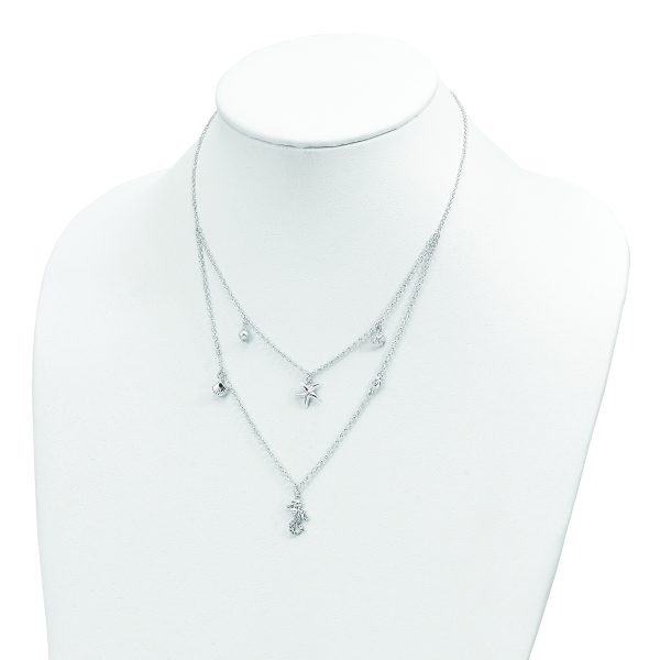 Sterling Silver CZ 7 Imitation Pearl Beach Theme 2-Strand Necklace - Image 3