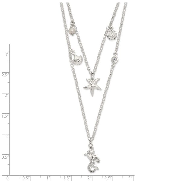 Sterling Silver CZ 7 Imitation Pearl Beach Theme 2-Strand Necklace - Image 2