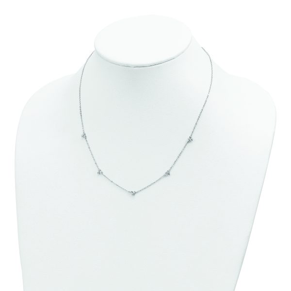 Sterling Silver Rhodium-plated Polished CZ 5 Stations Necklace - Image 3