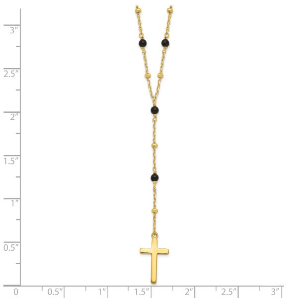 Sterling Silver Gold-tone Beaded Onyx Cross w/2 in ext. Necklace - Image 2