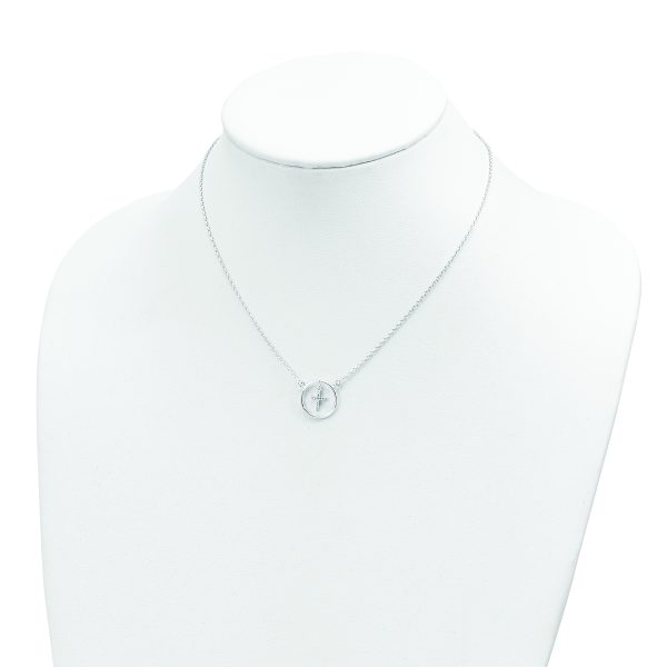 Sterling Silver CZ Cross in Circle Necklace - Image 3