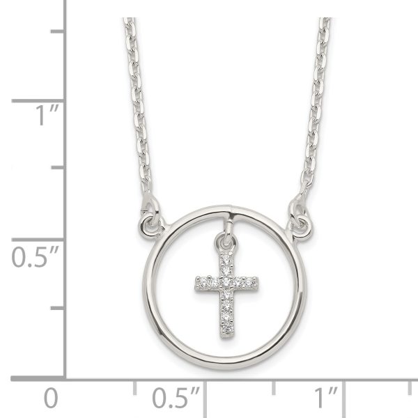 Sterling Silver CZ Cross in Circle Necklace - Image 2