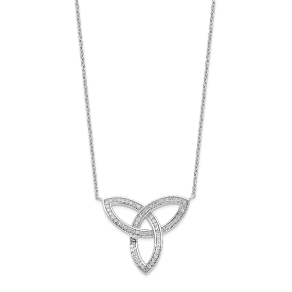 Sterling Silver Polished Rhodium-plated CZ Celtic Knot 18in Necklace - Image 2