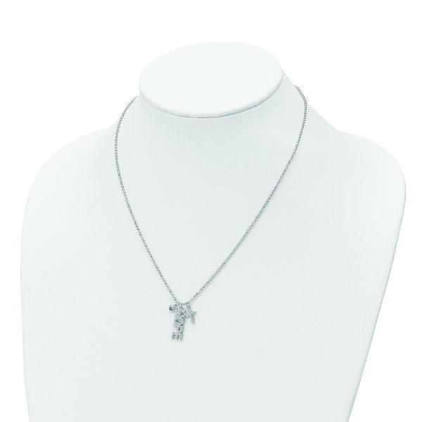 Sterling Silver Rhodium-plated CZ and Cross D/C Bead Chain Necklace - Image 3