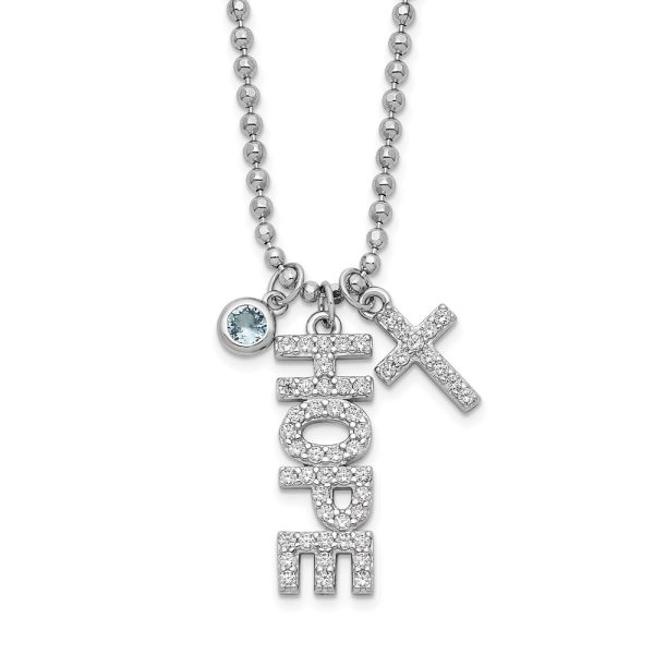 Sterling Silver Rhodium-plated CZ and Cross D/C Bead Chain Necklace