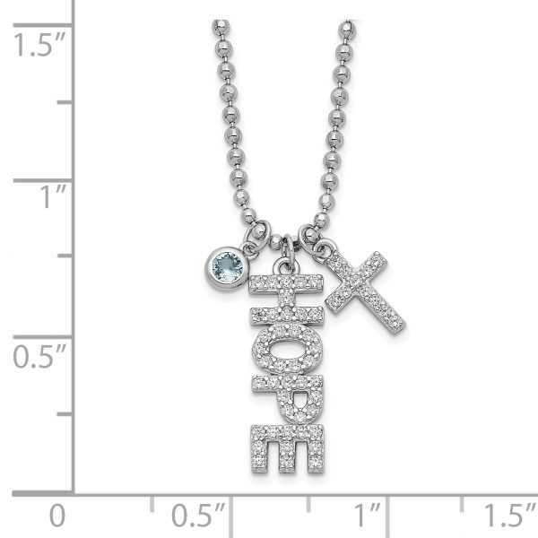 Sterling Silver Rhodium-plated CZ and Cross D/C Bead Chain Necklace - Image 2